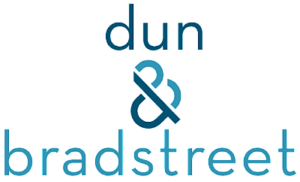Logo 'dun' & 'bradstreet', composto da scritte sovrapposte con al centro una & commerciale, colori azzurro e blu